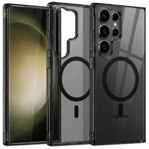Image of Elzzi Anti Scratch Semi Translucent Cover for Samsung S23 Ultra Case, Premium PC + TPU Magnetic Phone Cases Drop Proof, Compatible with Magsafe Slim Never Yellowing Shockproof