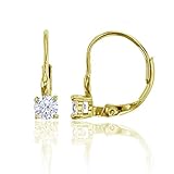 14K Yellow Gold Plated Sterling Silver Hypoallergenic 4mm Round Cut | Simulated Diamond | AAA Solitaire Cubic Zirconia Leverback Earrings