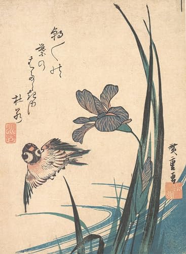 Tableaux sur toile Iris et oiseau Ando Hiroshige de format 60x90cm
