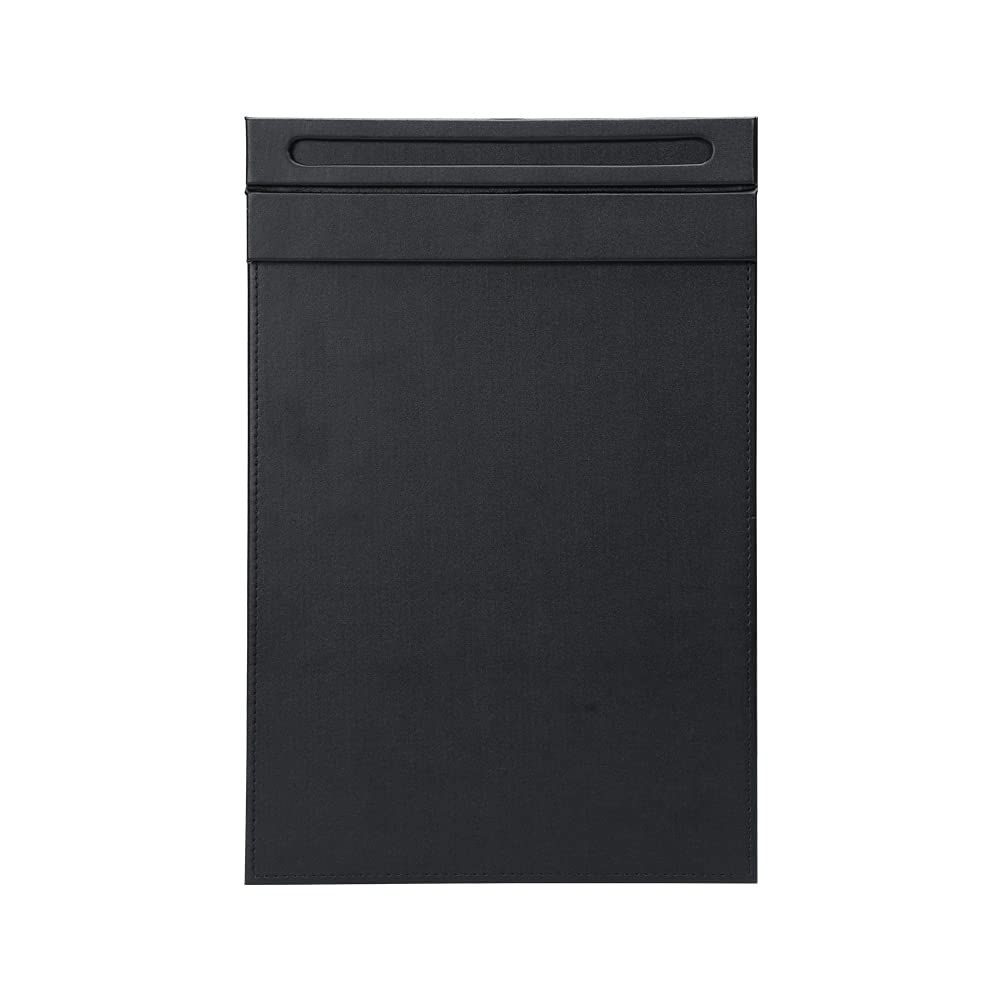 KINGFOM Ultra Smooth Leather Clipboard 13" x 9" A4 Paper Folder Office Document Holder Filing Clip Board Hand Black