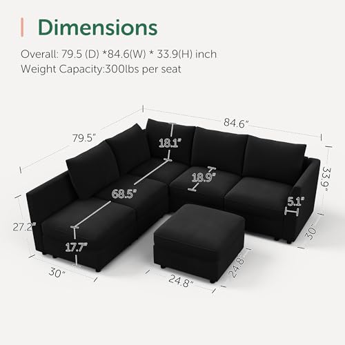 Image of HONBAY Modular Sectional Couch L Shaped Sofa with Storage,Black