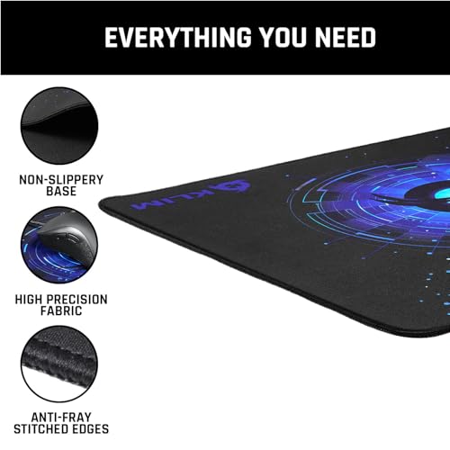 Image of KLIM Mousepad M - Extended Surface - Medium Gaming Mouse Pad - Non-Slip Rubber Base - Stitched Edges - High Precision Textured Surface - 320 x 270 x 4 mm - Blue
