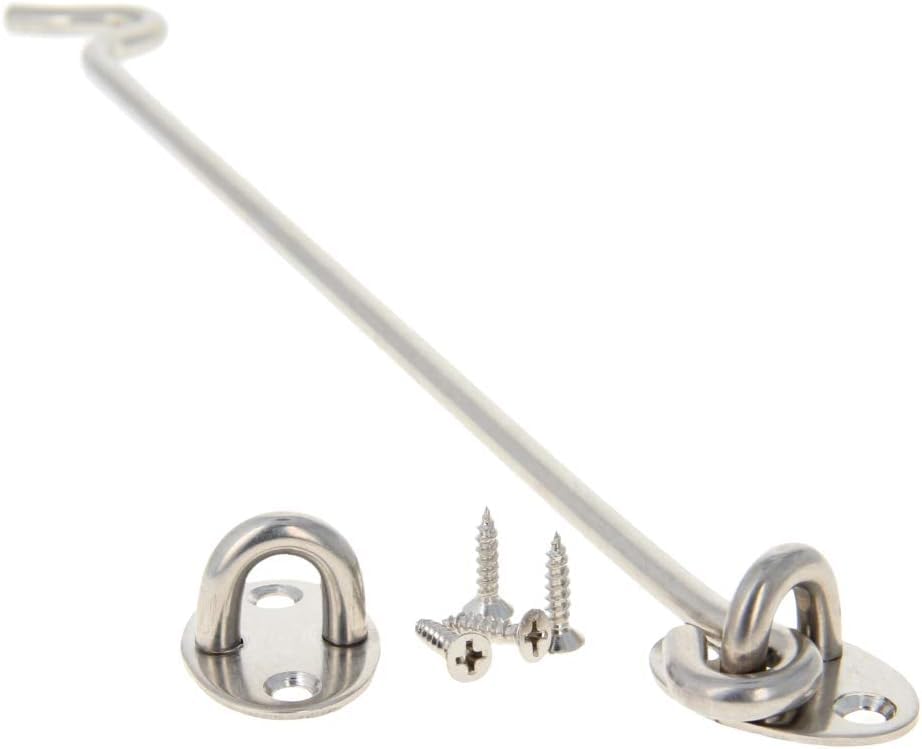 Aicosineg 12" Cabin Hook Eye Latch Gate Door Swivel Window Hook Stainless Steel with Mounting Screws 1Pcs-picture-21