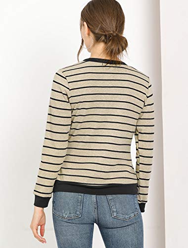 Allegra K Women's Long Sleeve Contrast Neck Bow Stripe Knitted Sweater Tops Medium Khaki #TOP4