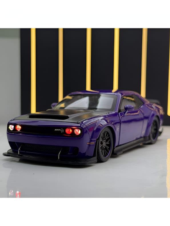 Image of Hellcat 1:32 Scale Dodge Challenger Die-Cast Metal Toy Model Car for Kids - Pull Back Mechanism, Birthday Gift for 3+ Year Old Boys (Hellcat Purple)