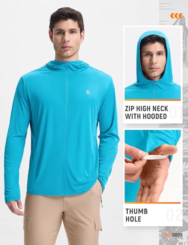 Image of baleaf Men's UPF 50+ Full Zip Light Jacket Hooded Long Sleeve Cooling Shirt with Pocket Hiking Fishing Outdoor Performance