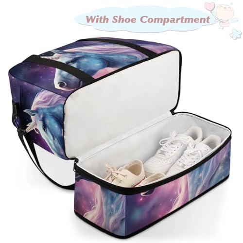 Large Weekender Overnight Bags Unicorn Animal Galaxy Travel Duffel Bag for Women Men Gym Bag With Shoe Compartment Foldie Travel Tote Bag Carry On Personal Item Bag for Travel Gym Sports4