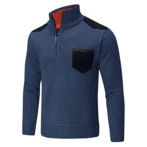 Pull homme demi fermeture éclair bleu XL Kelsiop en tricot à col fin