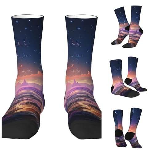 LZQPOEAS Colorful retro space theme Athletic Socks Unisex Cushioned Crew Socks Hiking Running Calf Sock Soft Above Ankle Sock