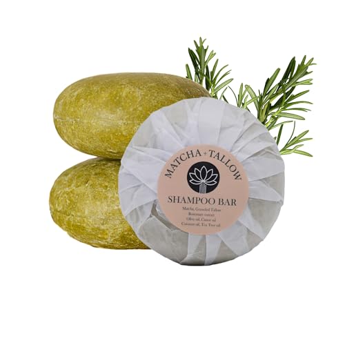 EscoDesign Matcha + Tallow Shampoo Bar Hydrating & Moisturizing Natural Hair Soap for Hair Growth & Scalp Care Sulfate-Free Solid Shampoo for Oily & Sensitive Hair (2 Pack)