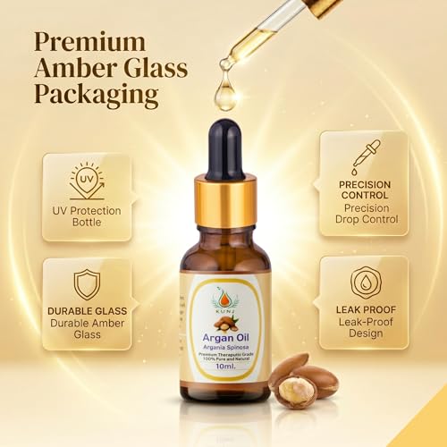 Image of KUNJ Argan Oil 10ml | 100% Pure & Natural Cold Pressed Moroccan Argan Oil | Undiluted Oil for Hair Nourishment, Skin Hydration, Face Care & DIY Beauty Use