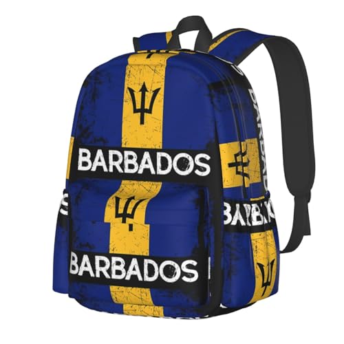 Vintage Barbadian Barbados Flag Laptop Commuter Backpack Shoulder Bag Casual Back Pack Daypack Bags With Side Pockets For Work Travel Daily Use