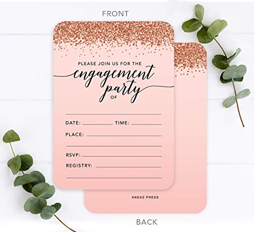 Andaz Press Blush Pink And Rose Gold Glitter Elegant Party Collection, 5X7-Inch Invitations With Envelopes, Engagement Party, 24-Pack, Double Sided Printing, Heavy Card Stock, Includes Envelopes #TOP2