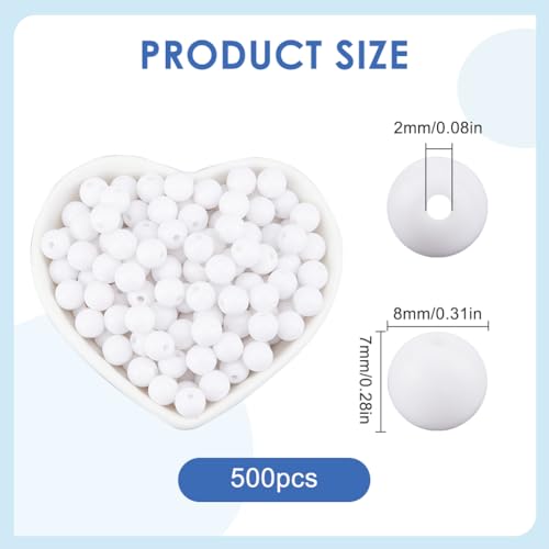 SOFPLATE 500Pcs White Round Bead 8mm Acrylic Beads Bulk Small Smooth Opaque Spacer Bead Jewellery Plastic Ball Loose Beads for Jewellery Making Bracelets Necklaces Earrings Supplies DIY Crafts - Image 2