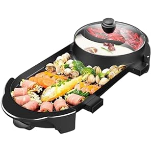 SEAAN Hot Pot with Grill, Korean BBQ Grill Indoor Hotpot Pot Electric Combo, Shabu Shabu Pot with Divider KBBQ Grill Smokeless Non-stick Separate Dual Temperature Control, for 2-12 People, 110V