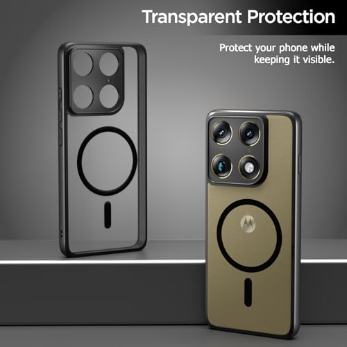 Image of Pikkme Back Cover for Motorola Moto Signature 5G Compatible with Mag-Safe | Shockproof Design | Hard Transparent Back Case (Black Mag-Safe)