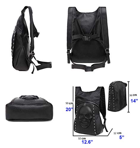 Skull Punk Art Fashion Backpack Hooded Rivet Studded Biker Purse Gothic 3D Skull PU Leather Bookbag Python Daypack Shoulder Bag Laptop Bag3