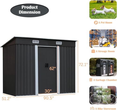 4ever2buy,8x4 FT Outdoor Storage Shed,Metal Sheds & Outdoor Storage with Sliding Doors,Steel Garden Shed Outdoor Utility Tool Shed with Pent Roof for Backyard Patio Lawn,Gray,8x4 shed