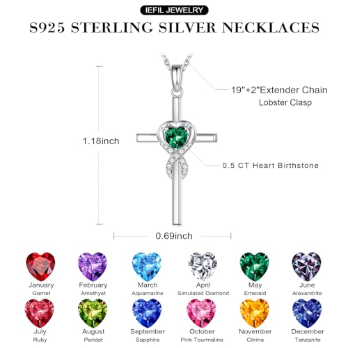 Iefil Cross Necklace for Women - 925 Sterling Silver Birthstone Necklace Jewelry Gifts for Women Wife4