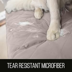 Sofa shield loveseat slip cover with patented strap cushion protector reversible stain and dog tear resistant slipcover quilted microfiber 54 seat washable covers for dogs pets kids light taupe  urban country home decor