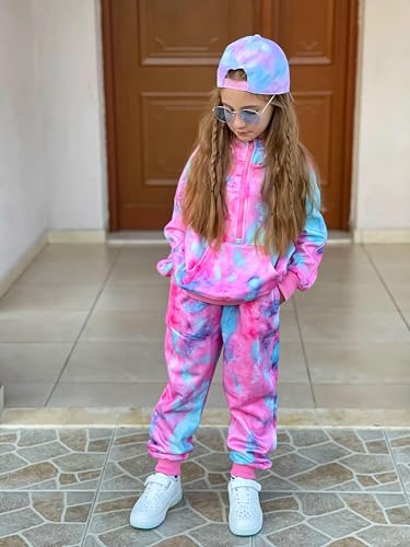 Image of Arshiner Girls 2 Piece Outfits Sweatsuit Half Zip Sweatshirt and Sweatpants | Fall Winter, Drop Shoulder Long Sleeve, Thumbhole Hoodies, with Sweatpant, Jogger Set, Sweat Set, Tracksuits with Pockets