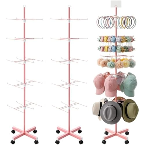 Ripeng 2 Pcs 5-tier Rotating Retail Display Stand with Wheels, Pink