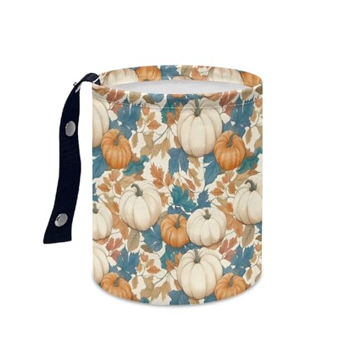 Image of White Pumpkins Trash Can for Car Auto Garbage Can for Back Seat Leak Proof with Adjustable Buttons Car Accessories for Women Interior