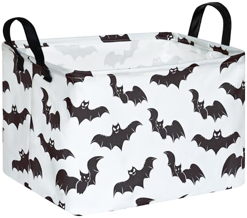 FUULOXE Halloween Bat Storage Basket with Handles Open Gifts&Candy Spooky Basket stuffers for Kids Baby Collapsible Women Organizer Bins Toys Boxes for Shelves Home Office