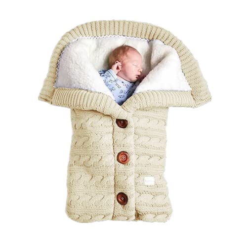 Image of insular Warm Baby Sleeping Bag Envelope Winter Kid Sleepsack Footmuff Stroller Knitted Sleep Sack Newborn Knit Wool Swaddling Blanket (Beige)