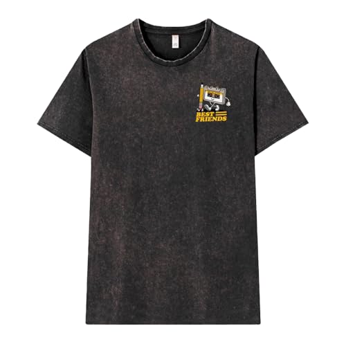 Pampling Camiseta de Manga Corta, 100% Algodón, Doble Impresión, Ropa Unisex para Hombre y Mujer, Serigrafiada con Cuello Redondo y Corte Recto, Color Negro Efecto Lavado (Best Friends, M)