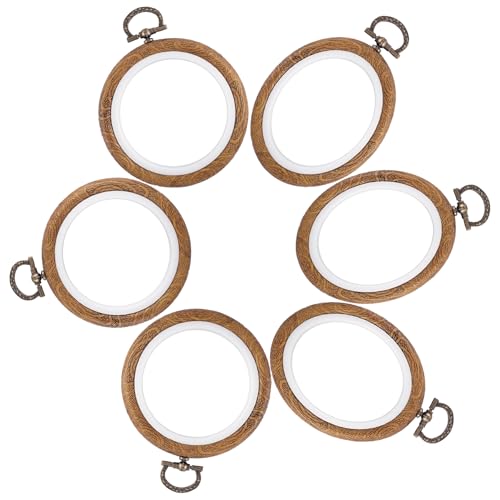Image of Framendino, 6 Pack Round Oval Embroidery Hoops 4 Inch Imitated Wood Display Frame Circle Cross Stitch Hoop Ring for Art Craft Sewing Hanging Ornaments