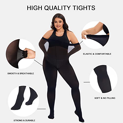 Image of CozyWow Plus Size Tights for Women 80D Soft Solid Color Semi Opaque Pantyhose High Waist 1X 2X 3X 4X