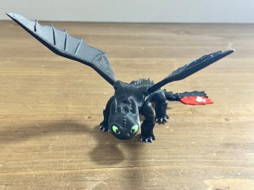 Image of Flexible Toothless Dragon 3D Printed Night Fury | Comaptible with How to Train Your Dragon Toys, Dragon Action Figure, Mini Figures, Dragon Toy for Fans & Collectors (Black)