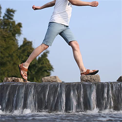 Men's Sandals Men's Leather Beach Shoes Casual Shoes Slippers Stripe Sandals Rubber Mens Shoes(41)4