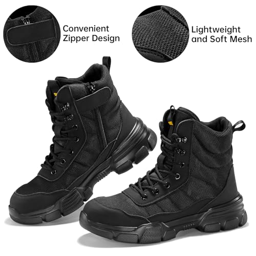 SPIEZ Steel Toe Boots for Men Industrial Construction Safety Boots with Side Zipper Puncture-Proof,Lightweight Work Boots Hiking Military Tactical Shoes2