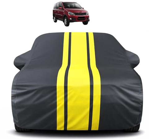 Image of Auto Hub Car Cover Compatible with Mahindra Xylo with Mirror Pocket, Soft Cotton Lining, Xylo Car Cover Waterproof - Yellow-Black