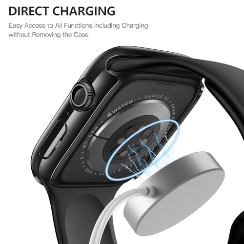 Misxi 2 Pack Tempered Glass Case Compatible for Apple Watch Series 11 (2025) Series 10 46mm, Hard PC Screen Protector Overall Protection Scratch-Resistant Cover for iWatch, 1 Jet Black + 1 Transparent