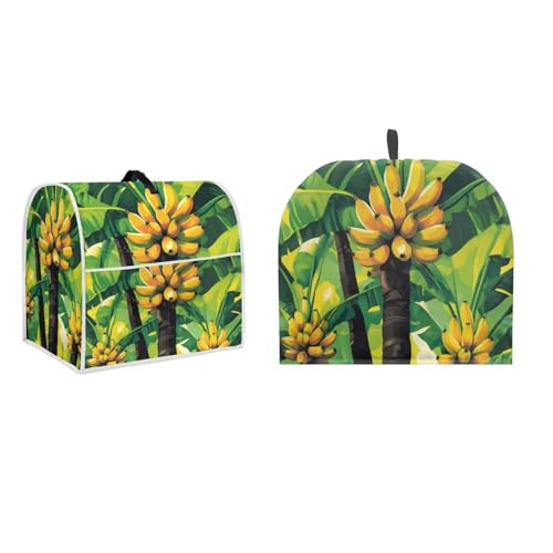 PJHEQOXE Jamaican Style Tea Cozy for Teapot, Bananas Print Novelty Kitchen Kettle Dust Cover, Universal Size, Water Resistant, Polyester Canvas, Yellow