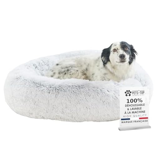 One PETS-TOP Coussin Chien Dehoussable, Panier Chien Rond Lavable, Lit pour Moyen, Forme Donut, Matelas Apaisant Anti Stress 80cm Gris Perle