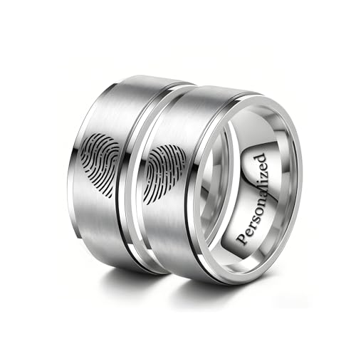 Ihanskio Anillo personalizado para pareja, corazón a juego en el interior, puede grabar, anillos de boda personalizados, oro negro, titanio, acero, 6 MM/8mm (Plata-8mm/6mm, 1 PAIR)