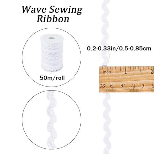 GORGECRAFT 54 Yards Wave Bending Fringe Trim 5mm Wide Rick Rack Zig Zag Ric Rac Trim Curved Woven Braided Fabric Webbing Edge Lace Ribbon for Sewing Home Party Wedding Dress Decoration Craft White - Image 2