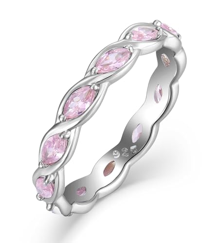 YL Twisted Rings 925 Sterling Silver Infinity Ring 2x4mm Marquise Cut Birthstone Eternity Band for Women