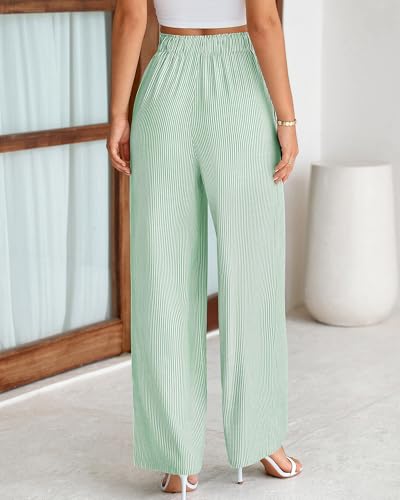 Image of BTFBM Pants for Women 2026 Spring Clothes Striped High Waist Tie Knot Dressy Casual Wide Leg Palazzo Work Trousers Pants