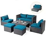 VINGLI 6 Pieces Wicker Patio Furniture Set, Outdoor Sectional Furniture Patio Conversation Set Space-Saving Design with Ottomans and Coffee Table for Garden,Poolside, Backyard (Black)