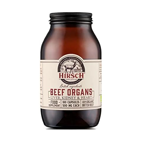 Hirsch Organic Grass Fed Beef Organ Meat Supplement (Liver, Kidney & Heart) - 180 Capsules - Raw Freeze Dried - No Additives - Organic British Ingredients Cover