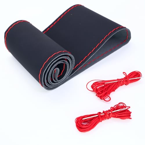 Funda Volante Coche, Negro, Universal en Cuero, Funda Cosida Antideslizante y Transpirable para Volantes de 37-39 cm, Protección y Comodidad en Cada Conducción