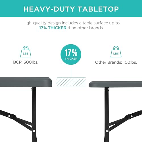 Image of Best Choice Products 8ft Plastic Folding Table, Indoor Outdoor Heavy Duty Portable w /Handle, Lock for Picnic, Party, Pong, Camping - Dark Gray
