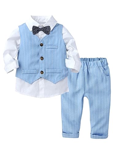 winying Vestito da gentleman, a maniche lunghe, con papillon + gilet + pantaloni, per bambini, per feste, Blu Ee, 80-86 winying Vestito da gentleman, a maniche lunghe, con papillon + gilet + pantaloni, per bambini, per feste, Blu Ee, 80-86