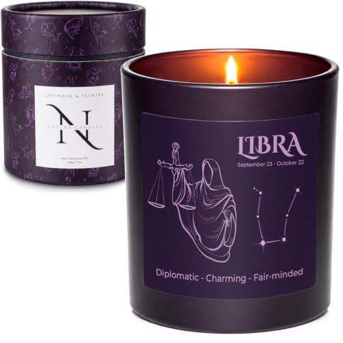 Image of Libra Scented Candle - Jasmine & Lavender Essential Oils | Scented Candles Gifts for Women | Zodiac Candle Gift | Soy Wax Vegan Candles Gifts for Women Birthday Mum Candle for Men - Natura Candles