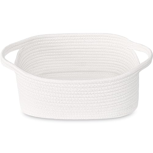 ABenkle Small White Basket, Soft Woven Storage Bins Baskets for Cat Dog Toys Organizer, Decorative Shelves Closet Organizing Basket Chest Box, Empty Gift Baskets